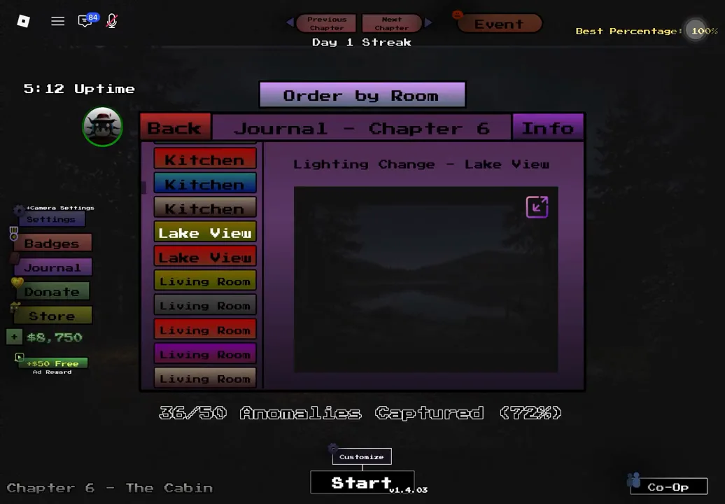 The Chapter 6 Journal interface in Anomaly Detected ordered by room — Kitchen, Lake View, and Living Room entries captured with a Lighting Change - Lake View detail pane