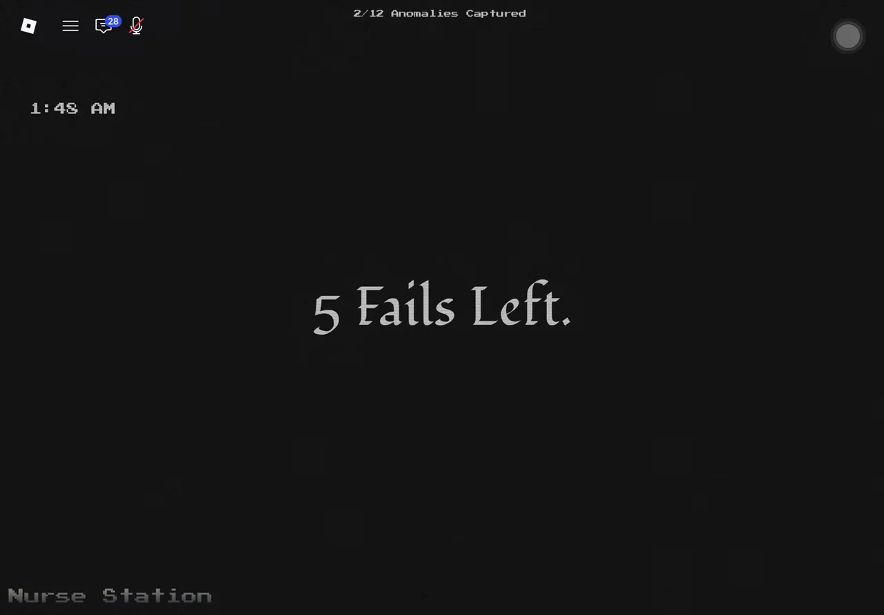 The 5 Fails Left interstitial screen in Anomaly Detected shown between camera checks, with the 2/12 Anomalies Captured counter still visible